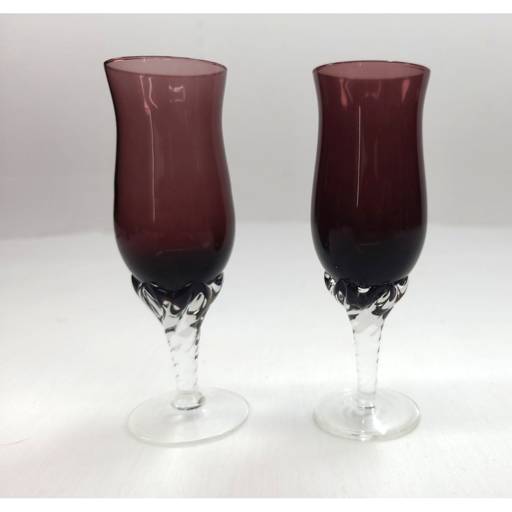 Vtg Empoli Amethyst Cordial Glasses Blown Liqueur Apertif Set of 2 Italy